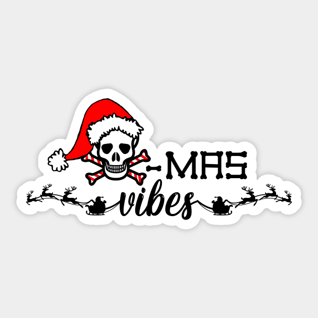 Xmas vibes, Christmas Santa claus skull with crossbone candy canes Sticker by ByAshleyDesign